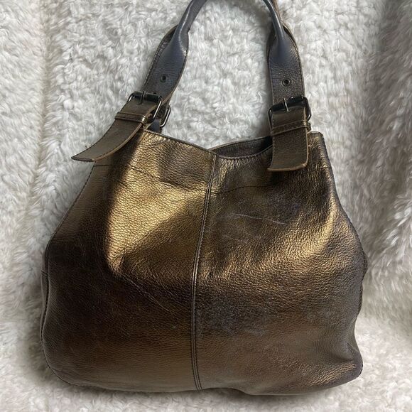 Maurizio Taiuti leather metallic Bronze large tote antique tone buckles - Picture 4 of 16